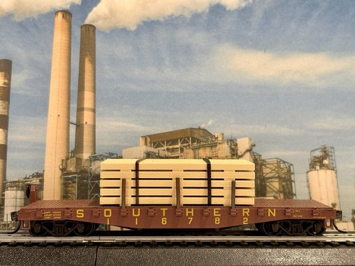 Coche plano HO Athearn 1356 Southern 40’ 116782 con carga de madera + Kadees | Condition: Used
