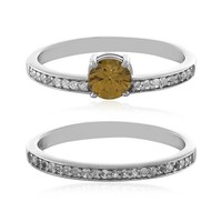 Cavill Damenring 925 Silber Platin Mit 1,20Ct Zirkon 0,38Ct Topas