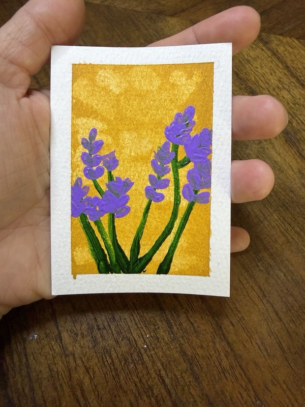 Original Small Floral Painting on Paper ACEO ATC OOAK “Golden Hour”