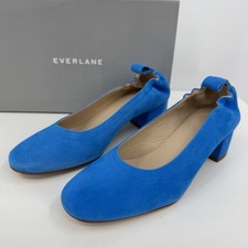 Everlane Italian Suede Day Heel Brilliant Blue 8 Women's Elastic Back Comfort