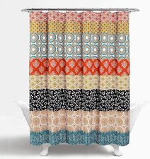 Bohemian Stripe Shower Curtain 72" W X 72" L Turquoise Orange - Bathroom Curta
