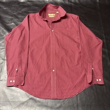 Roundtree Yorke Gold Label Red Grid Check Non-Iron Cotton Shirt Mens M