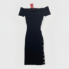 NTW GUESS black midi dress SIZE: M cap sleeves off-center button detail MSRP $69