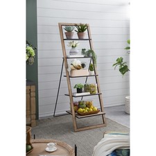Rustic Wood Ladder Shelf 5-Tier Bookcase 24.8x26.4x72.4 in