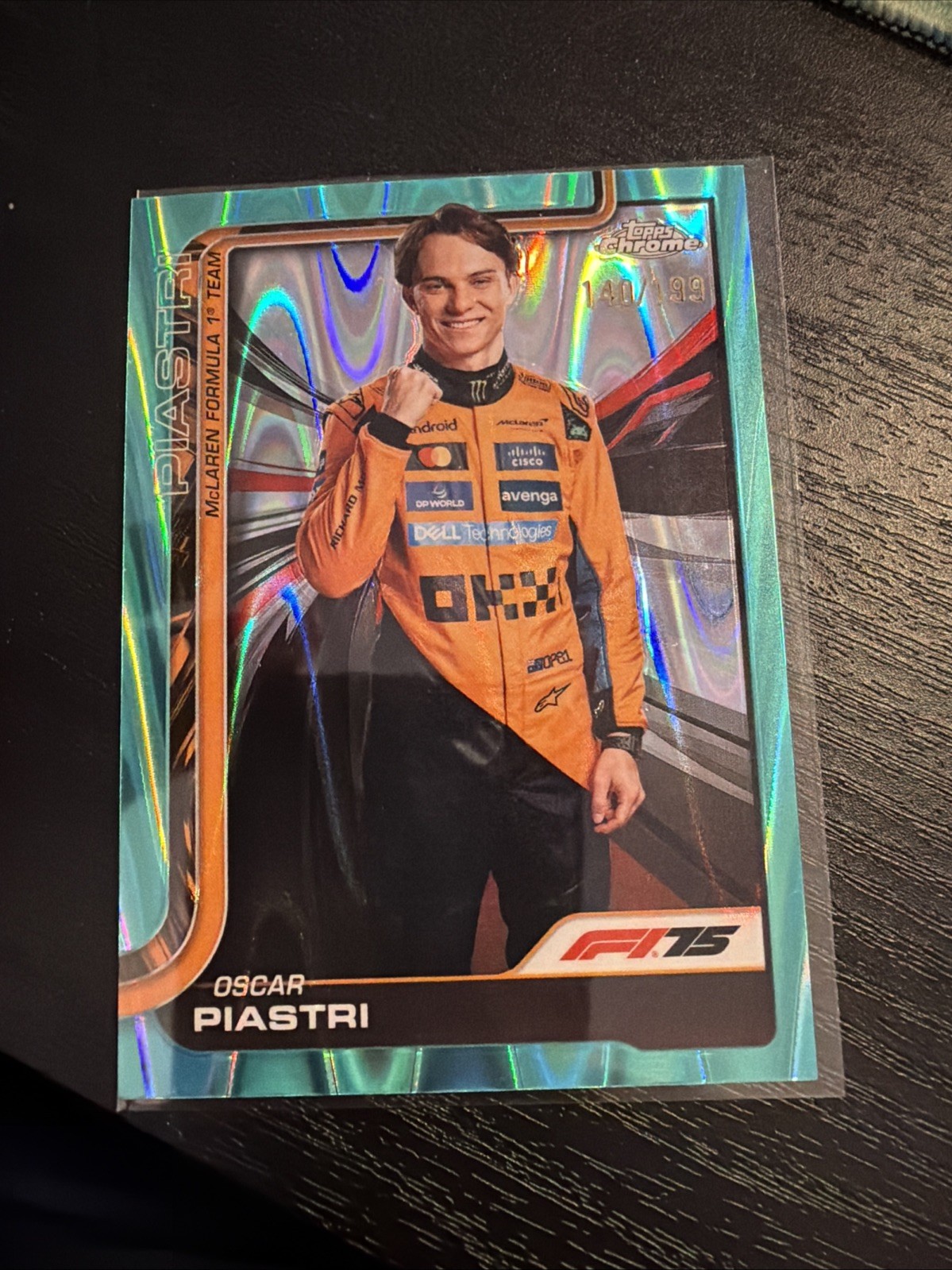 2025 Topps Chrome Formula 1, Oscar Piastri #6 SP/199 Aqua RayWave Refractor