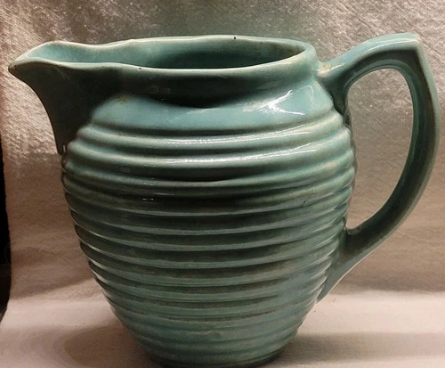 1940's Hull Pottery Ringware Nice Teal Color Cute Cream Pitcher