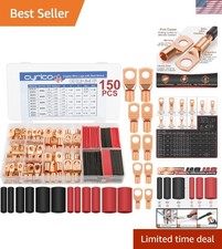 Complete 150-Piece Battery Wire Terminal Kit - Copper Lugs  Heat Shrink Tubing
