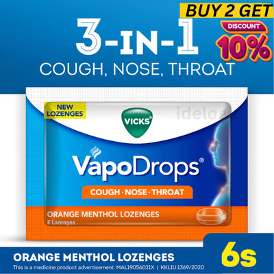 3 Packs Vicks VapoDrops Orange Menthol Lozenges RELlEF C0UGH 48 Pcs HerbaI Blend