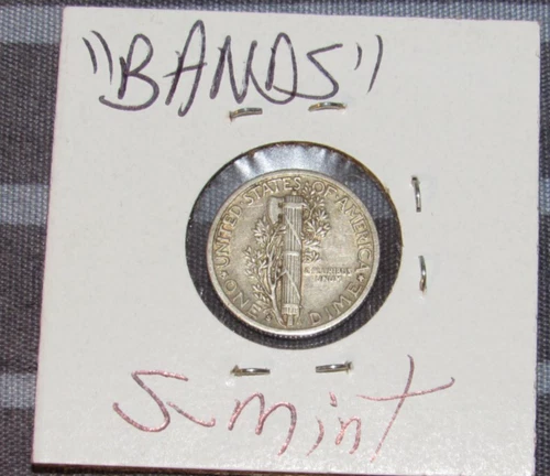 Silver 1938 s "Toned" San Francisco Mint 10 Cent Winged Mercury VG  "BANDS"