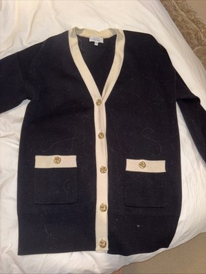 Other Stories Strickjacke lang Oversize Goldknopf Strick S creme schwarz