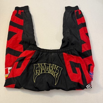Glo Gang Worldwide Track Pants Mens M Black Red Flag Patch Joggers Streetwear