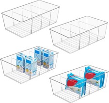 4 Pack Food Storage Organizer Bins, Clear Plastic Bins for Pantry, Kitchen, Frid