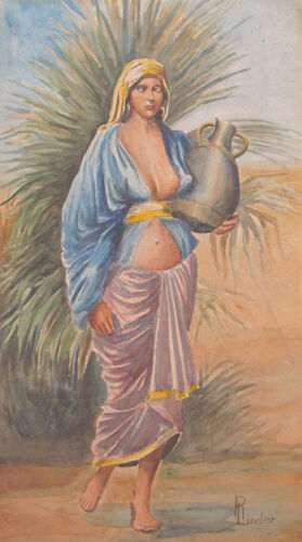ANTIQUE ARAB MIDDLE EAST PAINTING PREGNANT ? WOMAN  - Picture 1 of 11