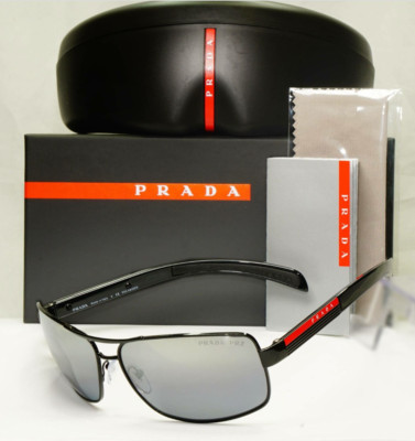 New PRADA Sunglasses SPS 54I 1AB-2F2 65-14 Black Frames w/ Grey Polarized Lenses