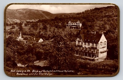 RPPC Bad Salzig Kurhotel mit Haus Helevetia & Badehaus Hotel Bathhouse Postcard