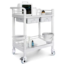 Medical Mobile Trolley Cart 2-Shelf 330 LBS Max Load Beauty Rolling Utility Cart