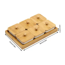 Ceramic Snack Serving Tray Set with Bamboo Lids - 6 Piece Platter