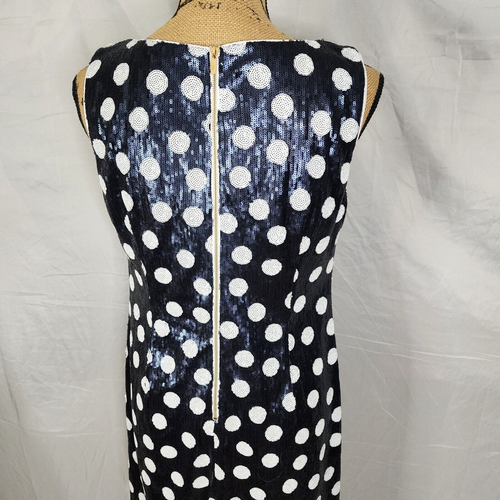 MAIA Size 6 Full Sequin White Polka Dot Navy Sheath Cocktail Party Holiday Dress - Picture 6 of 13