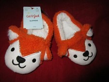 Cat Jack Boys Girls Slippers Orange Fox Toddler Slip On Faux Fur Small 12-24M
