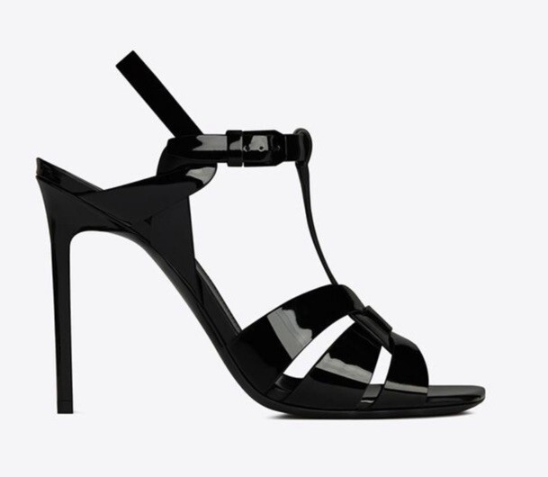 SAINT LAURENT Tacchi omaggio YSL in vernice nera taglia 38. Nuovo con scatola!