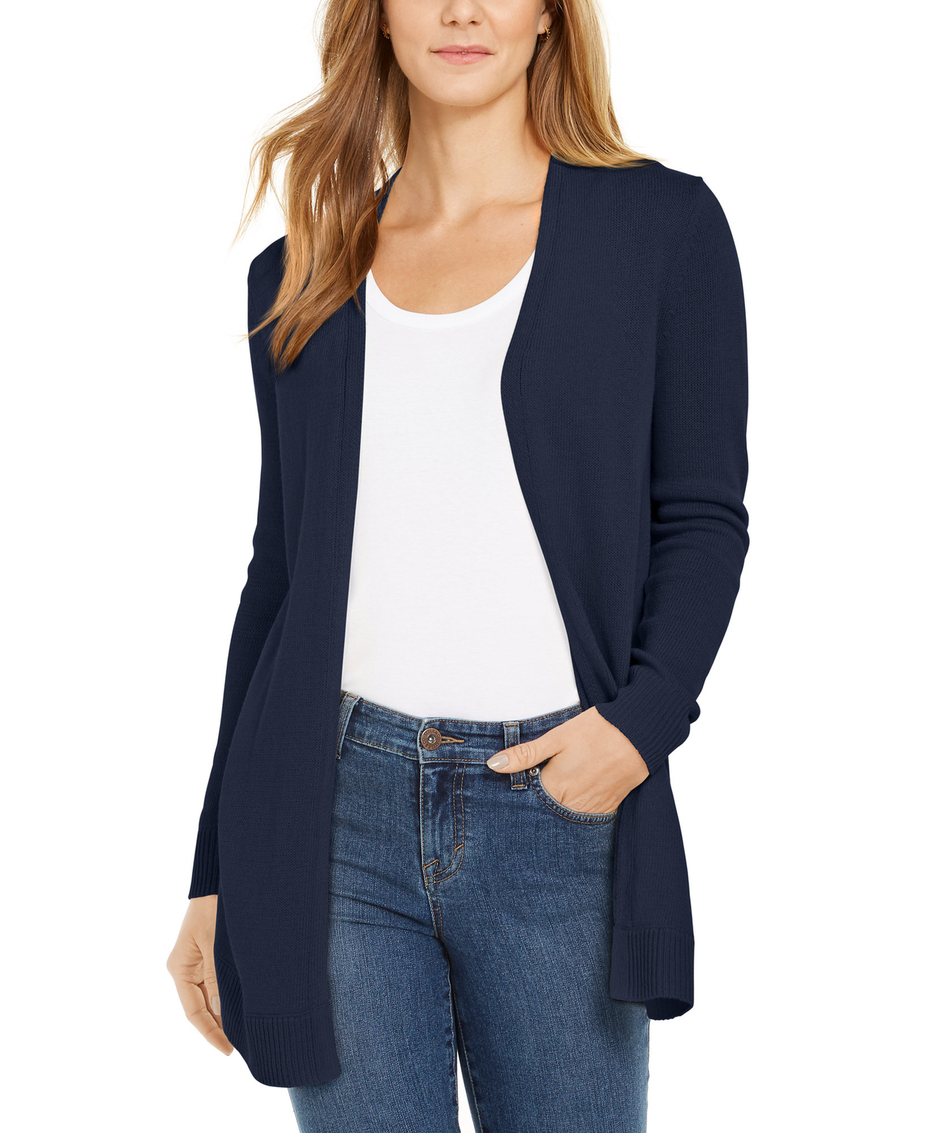 Charter Club Womens Open Front Curved Hem Sweater XL Intrepid Blue