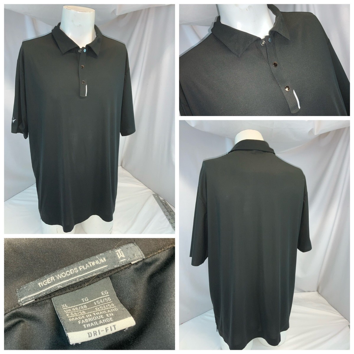 TIGER WOODS PLATINUM DRI-FIT 長袖ポロシャツ Nike Tiger Woods Platinum Golf Polo Shirt XL Men Black Poly
