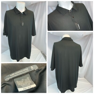 Nike Tiger Woods Platinum Golf Polo Shirt XL Men Black Poly Dri-Fit YGI G1-403