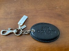 NWT Coach Badlands Black/Silver Oval Leather Key Ring/ Keychain/Fob/Charm