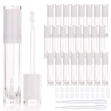 26 pcs Refillable Empty 8ml Lip Gloss Tubes with clear Wand，Round white Lipgl...