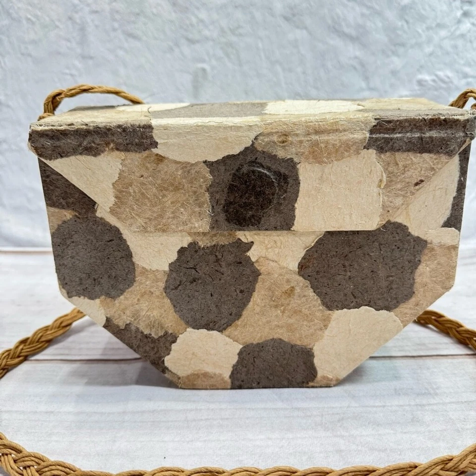 Timmy Woods Vintage Papel Maché Bolso Cartera Coleccionable Raro Rafia Correa para el Hombro Foto 4 de 4