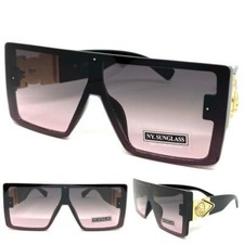 Oversized Classic Elegant Modern Retro Shield Style SUN GLASSES Big Black Frame
