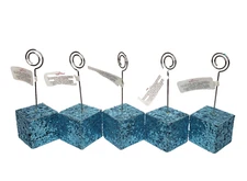 Kate Aspen Blue Glitter Place Card Picture Holders Party Wedding Lot of 5 NEW
