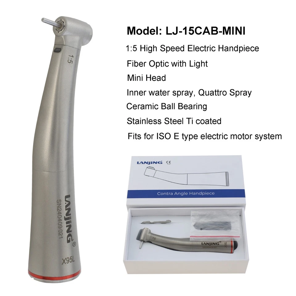 Dental Electric Handpiece 1:5 1:4.2 Contra Angle 45 Degree Surgical Fiber Optic - Image 3 of 4