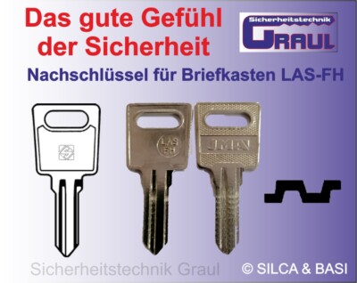 Nachschlüssel LAS-FH für Hebelzylinder,Briefkasten, Nachbestellung nach Code