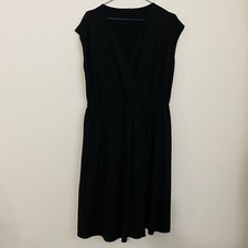 Uniqlo Black Dress Jersey Knit Modal Cotton Faux Wrap Stretch Waist XL
