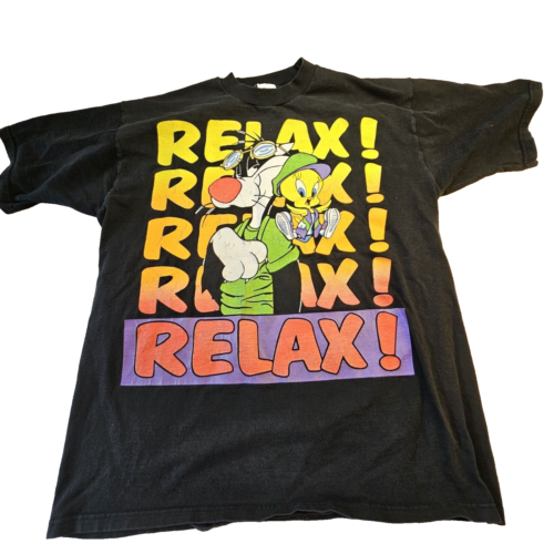 Vintage Looney Tunes XL T-Shirt  Relax! Sylvester & Tweety Bird 1997 Made in USA - Afbeelding 1 van 7