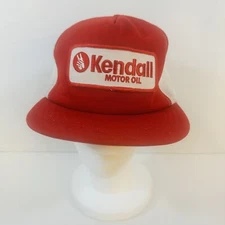 Kendall Motor Oil Vintage Mesh Red White Patch Snapback Trucker Hat Cap Made USA