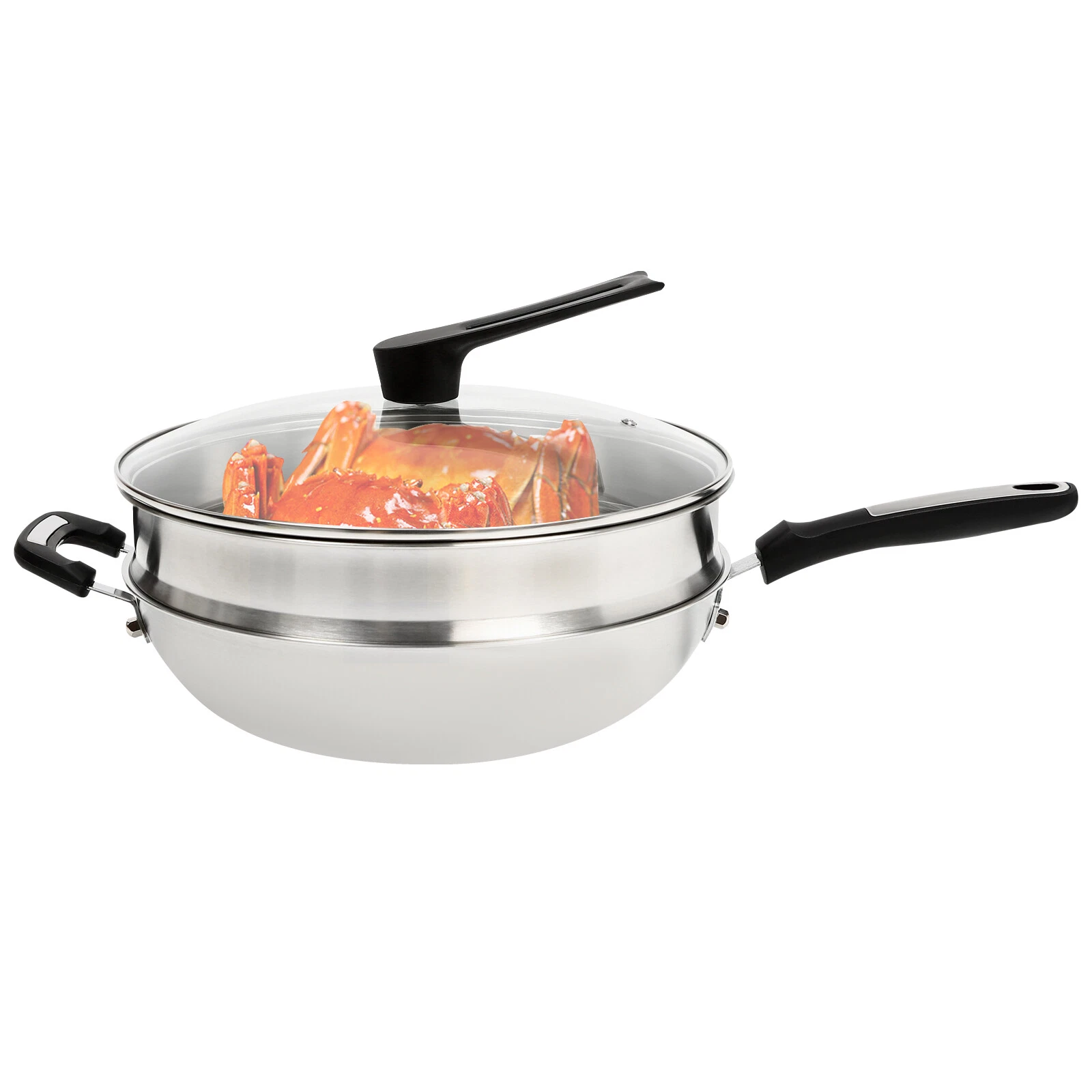Nonstick Cooking Honeycomb Wok Pan w/Lid Stainless Steel Steamer Pot Gas Cooktop