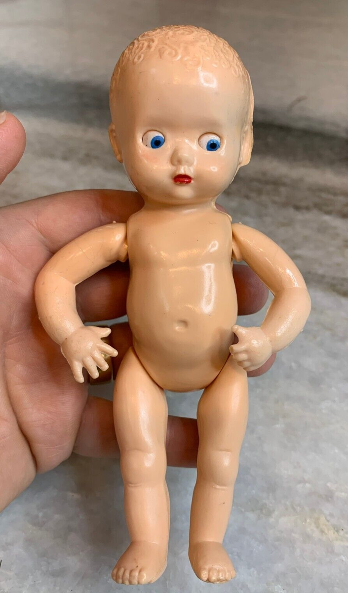 Antique 1930s-40s Plastic Baby Doll w/Weighted Closing Blue Eyes