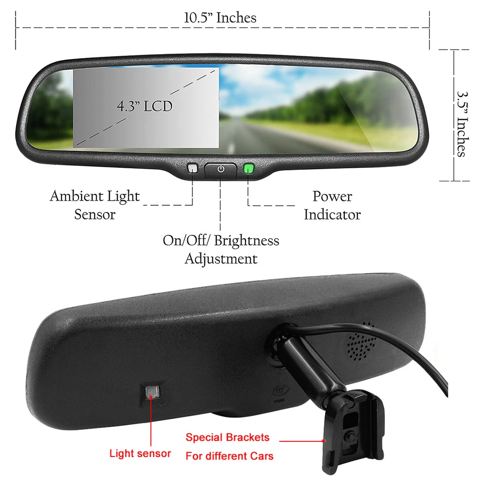 4.3" Car Rear View Mirror Monitor Backup Camera Parking Reverse OEM No1 Bracket - Image 4 of 4