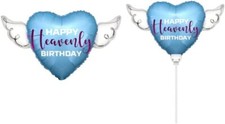 Happy Heavenly Birthday Balloons Heart Shaped with angel wings 2 Pack 