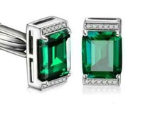 Lab Created 4Ct Emerald Gifted Mens Fancy Cuff Link 14K White Gold Plated Silver