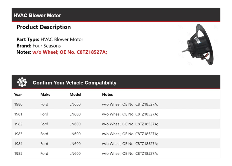 Motor soplador de climatización Ford LN600 1980-1985 4 estaciones 1981 1982 1983 1984 Foto 2 de 4