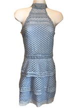 NWT Pretty Little Thing Blue Lace Panel Tiered Dress Size 0