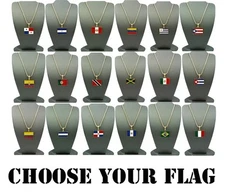 CHOOSE YOUR NATION COUNTRY FLAG PENDANT 2mm/24" BOX CHAIN NECKLACE