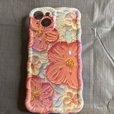 Pink Yellow Floral Pattern Flexible Silicone Phone Case, Protective Skin