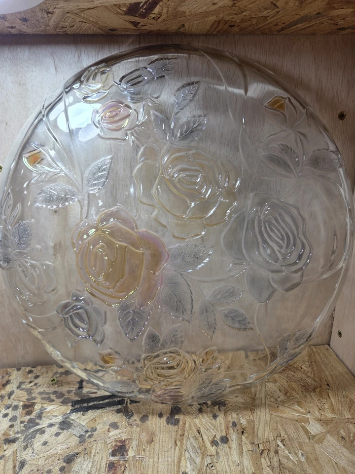 GRAN PLATO DE SERVIR ROSA DE VIDRIO PESADO DE 14" COCINA NICHO VINTAGE  Foto 2 de 3