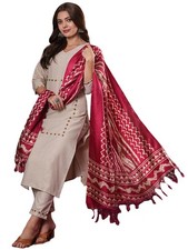 GoSriKi Women's Cotton Blend Straight Embroidered Kurta with Pant  Dupatta