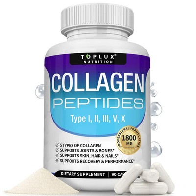 Toplux Multi Collagen Peptides Pills 1800mg Hair Skin Nails Joint for Men Women