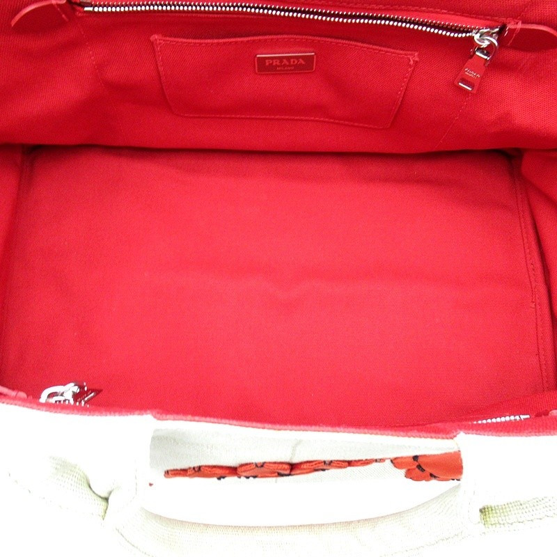 Prada Canapa Flower Tote MM B1872E Canvas Ladies Shoulder Bag Beige (NATURALE RO thumbnail 7